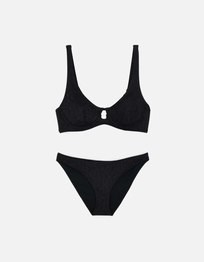 Accessorize Leopard Print Jacquard Bikini Top Black Black Women Bikinis
