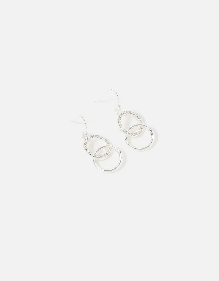 Accessorize Linked Circles Short Drop Earrings Silver Silver Women Earrings