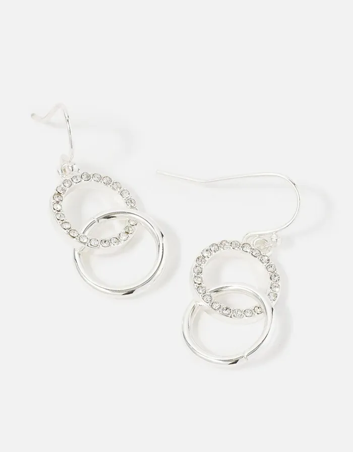 Accessorize Linked Circles Short Drop Earrings Silver Silver Women Earrings