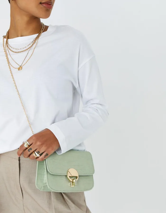 Accessorize Lock Detail Chain Bag Green Women Vegan Bags Backpacks and Purses