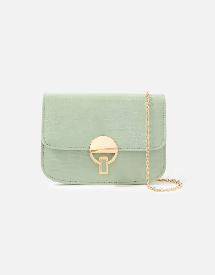 Accessorize Lock Detail Chain Bag Green Women Vegan Bags Backpacks and Purses