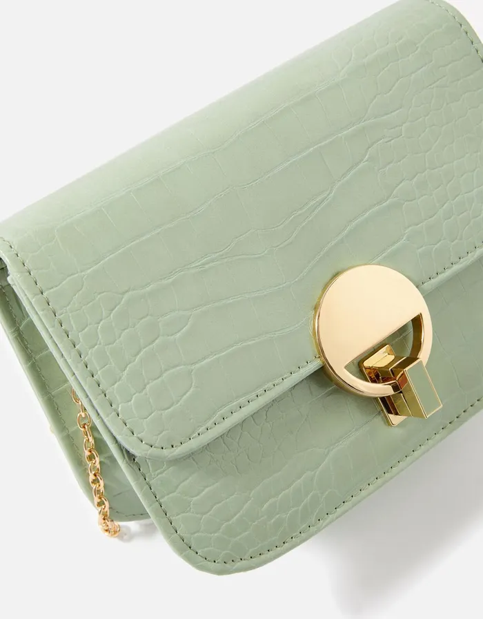 Accessorize Lock Detail Chain Bag Green Women Vegan Bags Backpacks and Purses