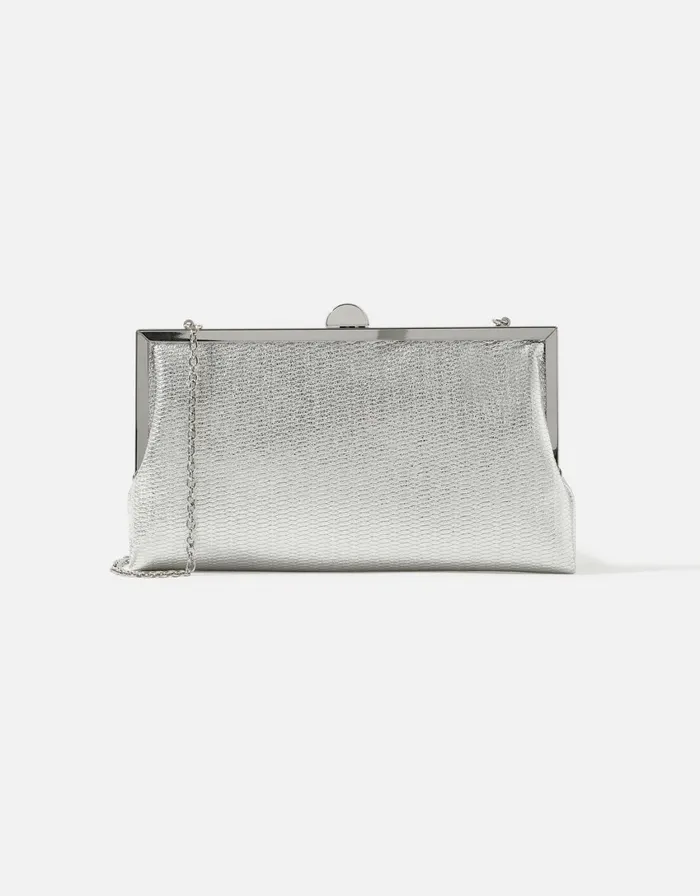 Accessorize Metallic Frame Clutch Bag Silver Women Clutch Bags