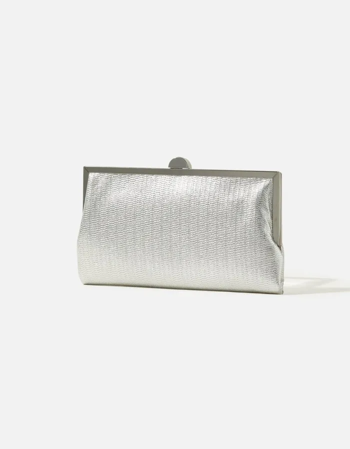 Accessorize Metallic Frame Clutch Bag Silver Women Clutch Bags
