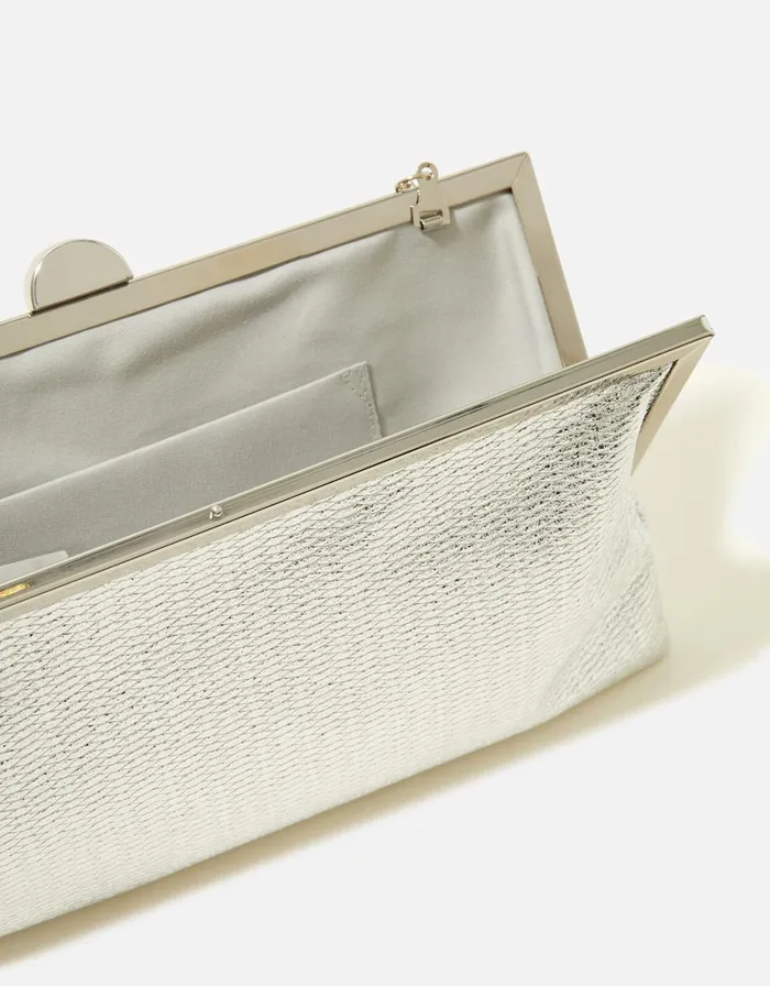 Accessorize Metallic Frame Clutch Bag Silver Women Clutch Bags