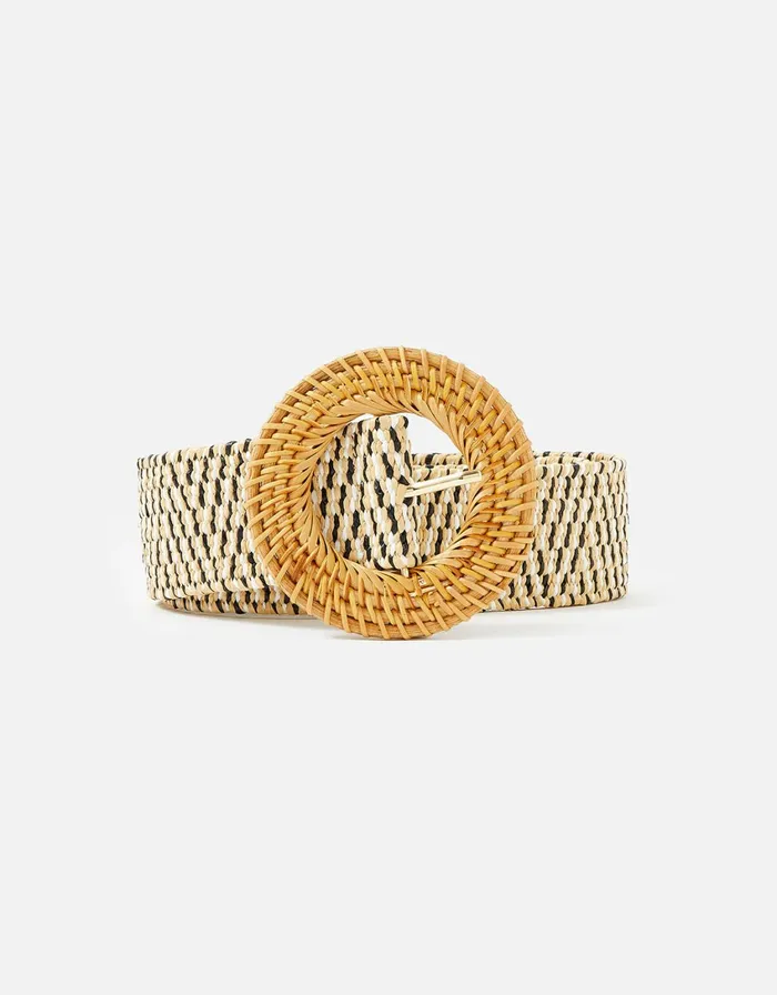 Accessorize Mix Weave Large Buckle Belt Natural Natural Women Belts