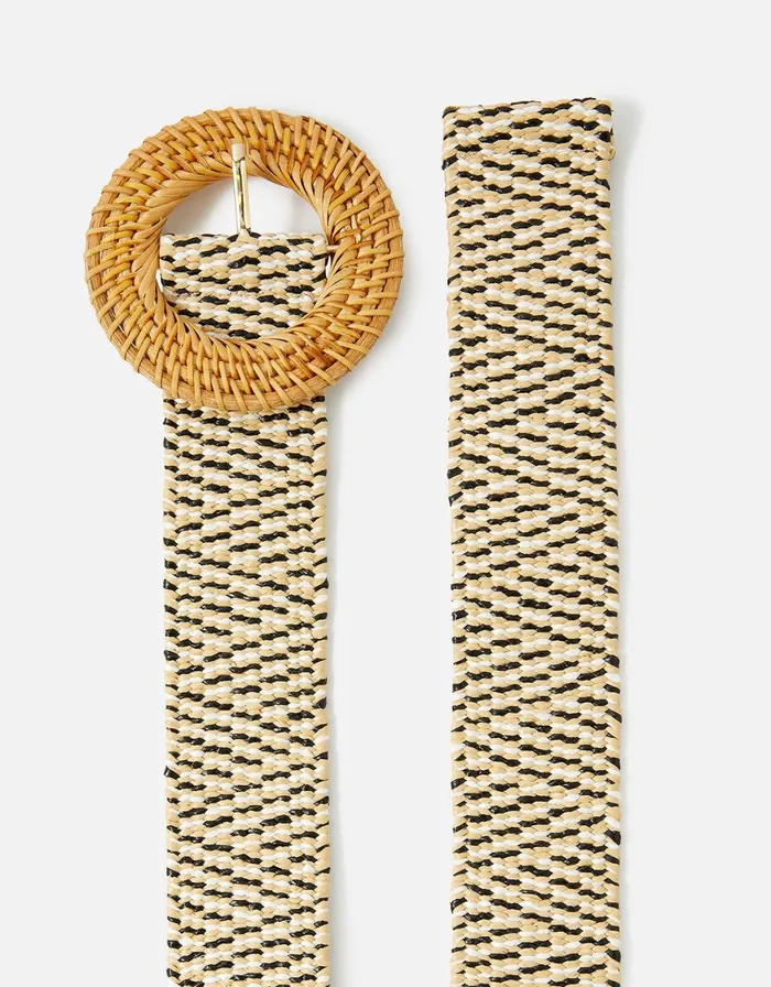 Accessorize Mix Weave Large Buckle Belt Natural Natural Women Belts