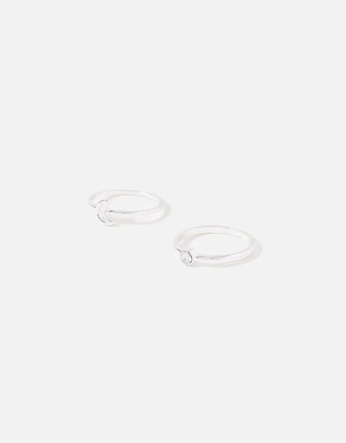 Accessorize Moon And Crystal Stacking Ring Twinset Silver Silver Women Rings