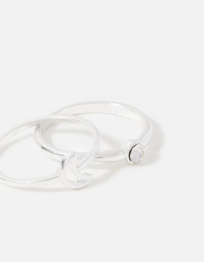 Accessorize Moon And Crystal Stacking Ring Twinset Silver Silver Women Rings