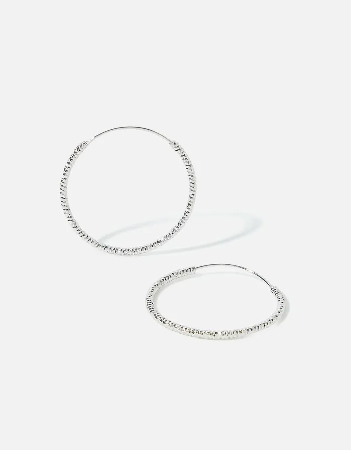 Accessorize PlatinumPlated Diamond Cut Medium Hoops Women Earrings