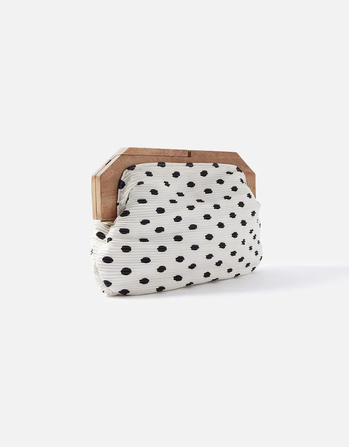 Accessorize Pleat Wooden Frame Bag Black Black White Women Clutch Bags