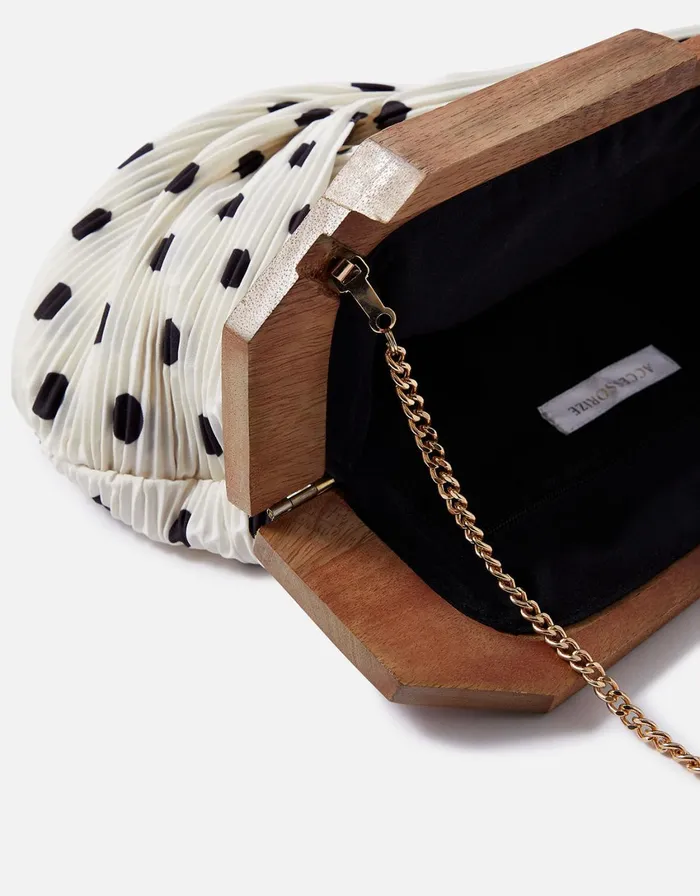 Accessorize Pleat Wooden Frame Bag Black Black White Women Clutch Bags