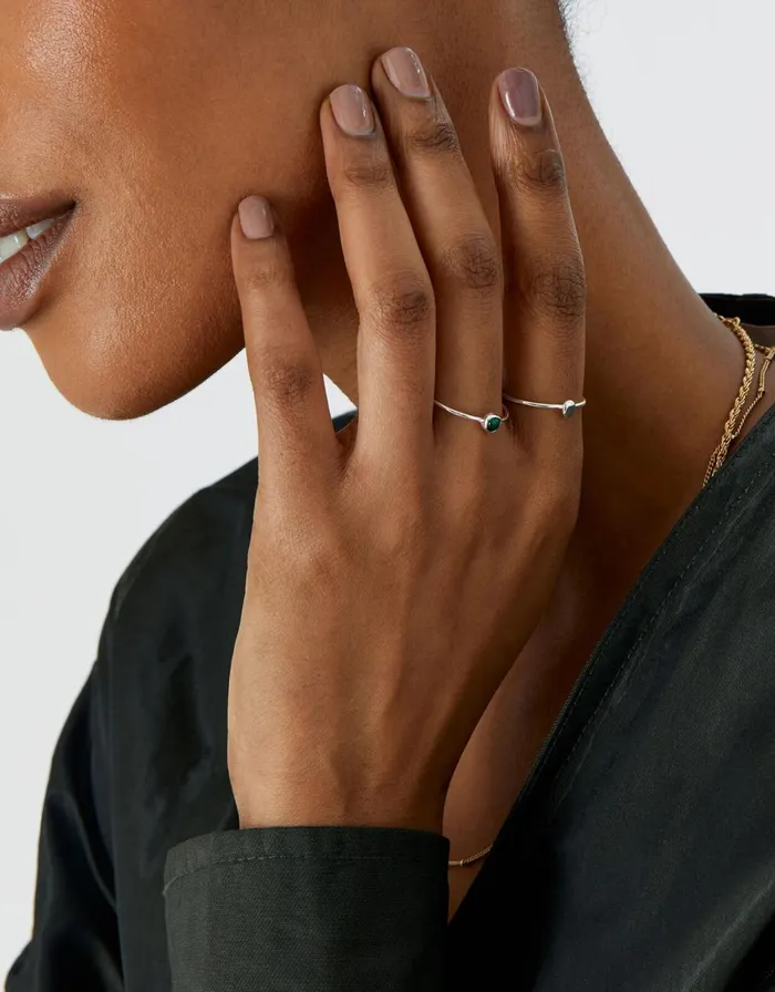 Accessorize Recycled Sterling Silver Malachite Stacking Rings Green Green Women Rings