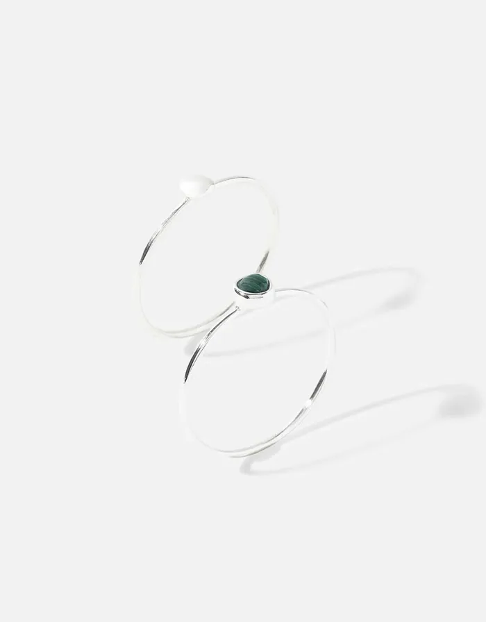 Accessorize Recycled Sterling Silver Malachite Stacking Rings Green Green Women Rings