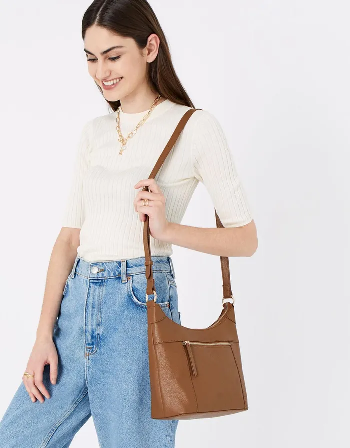 Accessorize Sadie Leather Scoop CrossBody Tan Tan Women Leather Bags