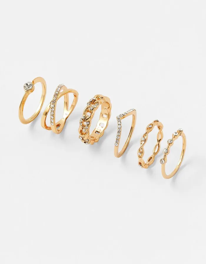 Accessorize Sparkle Stacking Ring Set White Crystal Women Rings