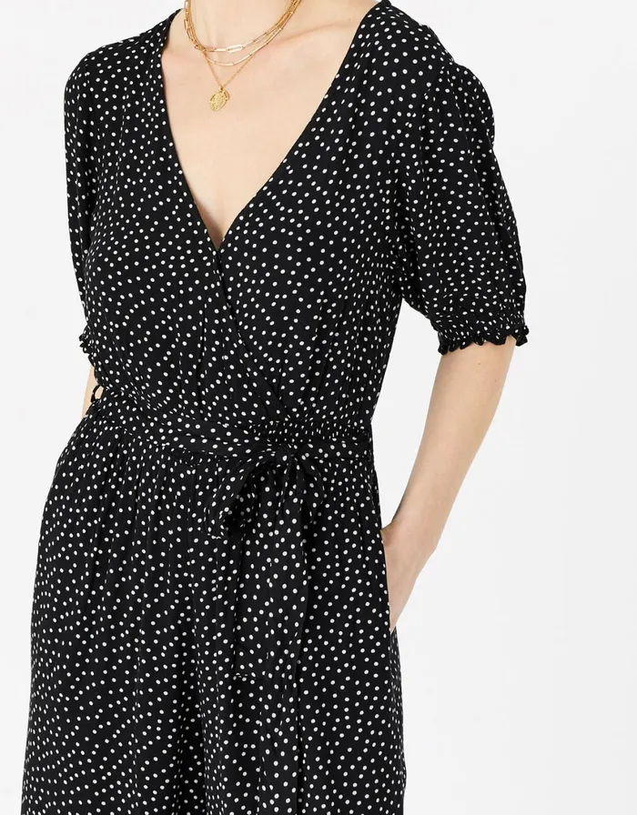 Accessorize Spot Wrap Jumpsuit In LENZING ECOVERO Black Black White Women Jumpsuits and Playsuits