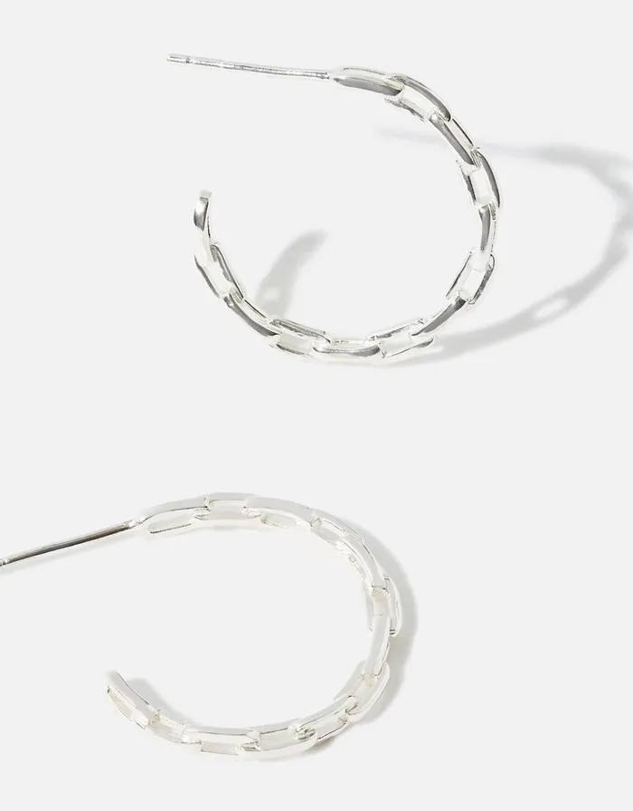 Accessorize Sterling Silver Chain Hoop Earrings Women Earrings