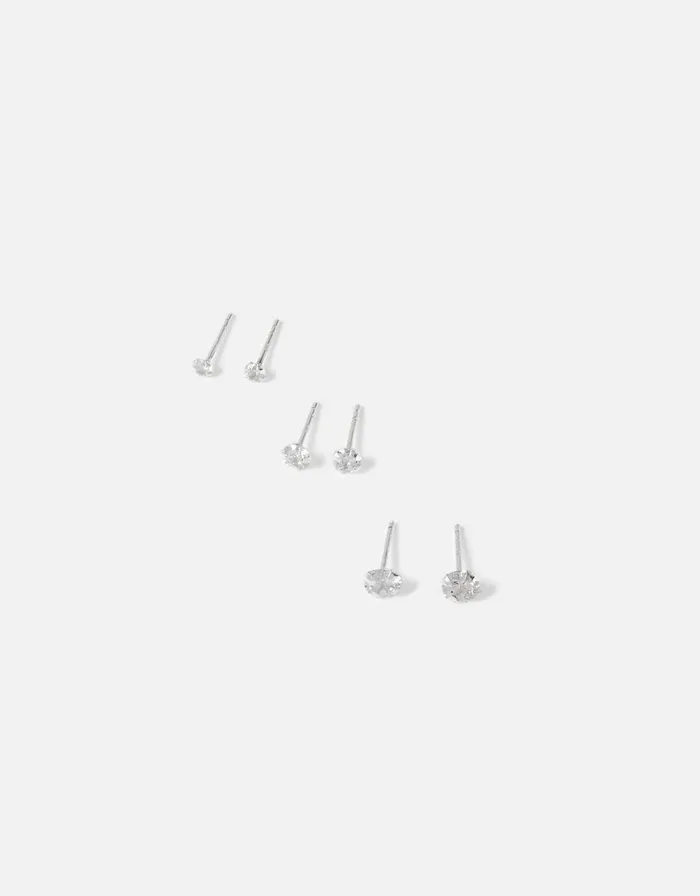 Accessorize Sterling Silver Crystal Stud Earring Set Women Earrings
