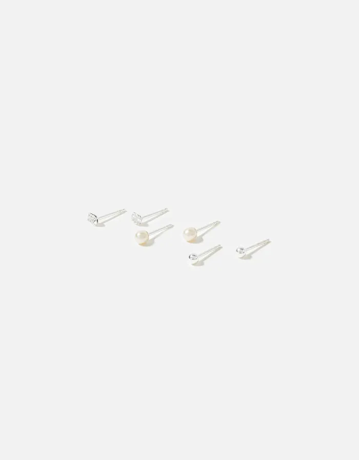 Accessorize Sterling Silver Mixed Stud Set Women Earrings