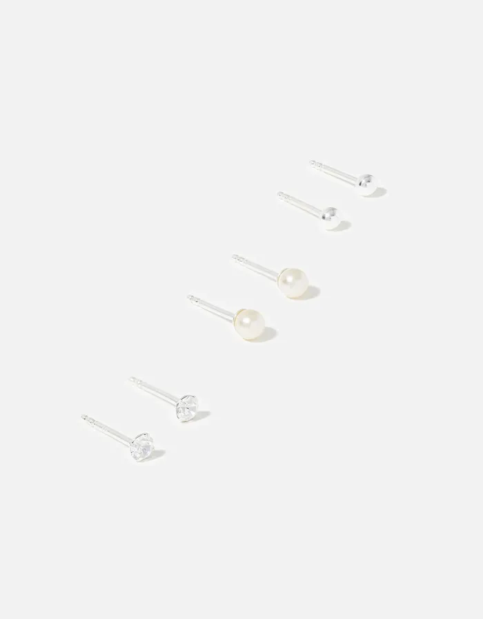 Accessorize Sterling Silver Mixed Stud Set Women Earrings