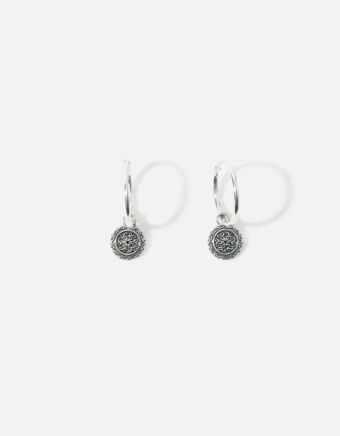 Accessorize Sterling Silver Oxidised Celtic Coin Hoops Women Earrings