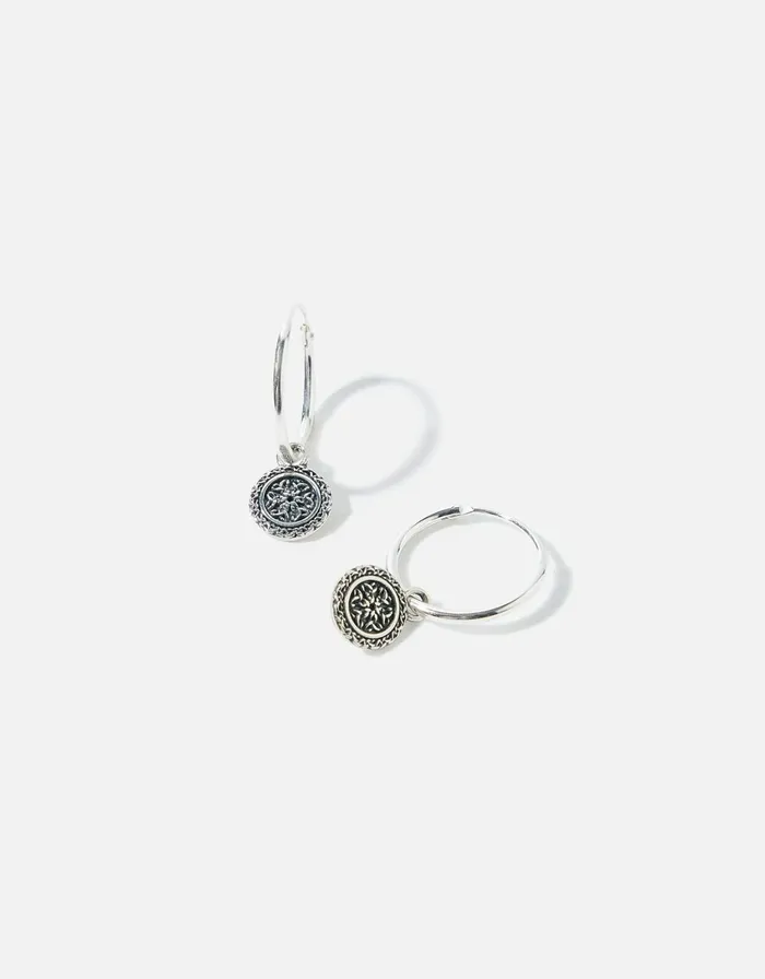 Accessorize Sterling Silver Oxidised Celtic Coin Hoops Women Earrings