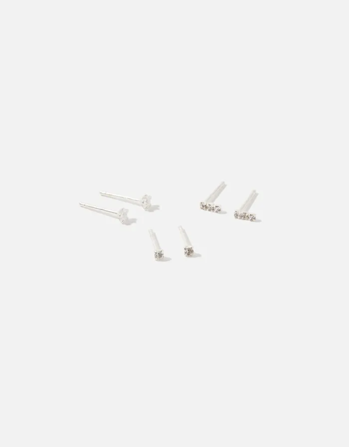 Accessorize Sterling Silver Sparkly Stud Set Women Earrings