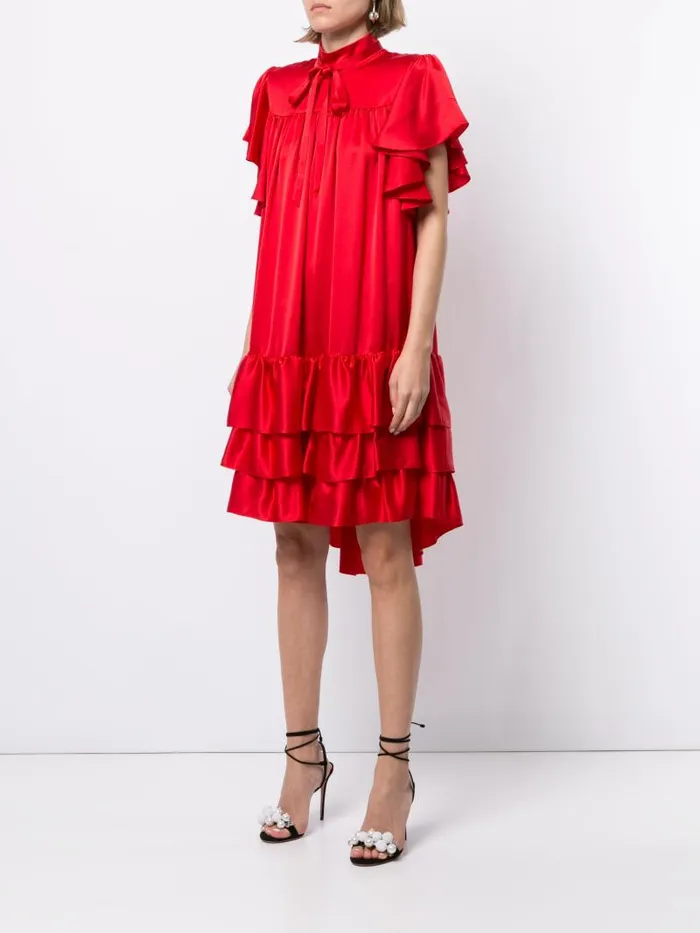 Adam Lippes Dresses and Jumpsuits Tiered Dress With Flounce Sleeve In Silk Charmeuse Red 8211 Women Adam Lippes Dresses and Jumpsuits Tiered Dress With Flounce Sleeve In Silk Charmeuse Red 8211 Women
