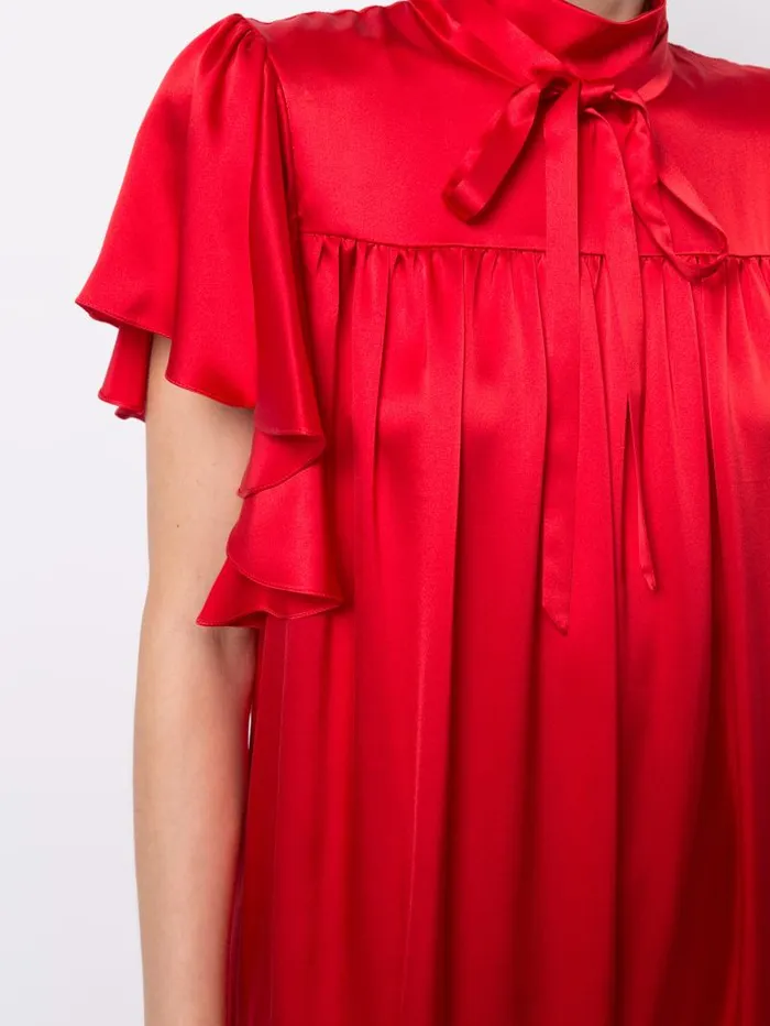 Adam Lippes Dresses and Jumpsuits Tiered Dress With Flounce Sleeve In Silk Charmeuse Red 8211 Women