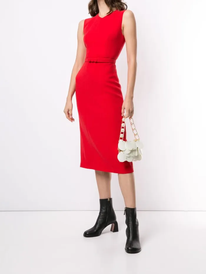 Adam Lippes Dresses and Jumpsuits VNeck Sheath Dress With Belt In Wool Crepe Red 8211 Women Adam Lippes Dresses and Jumpsuits VNeck Sheath Dress With Belt In Wool Crepe Red 8211 Women