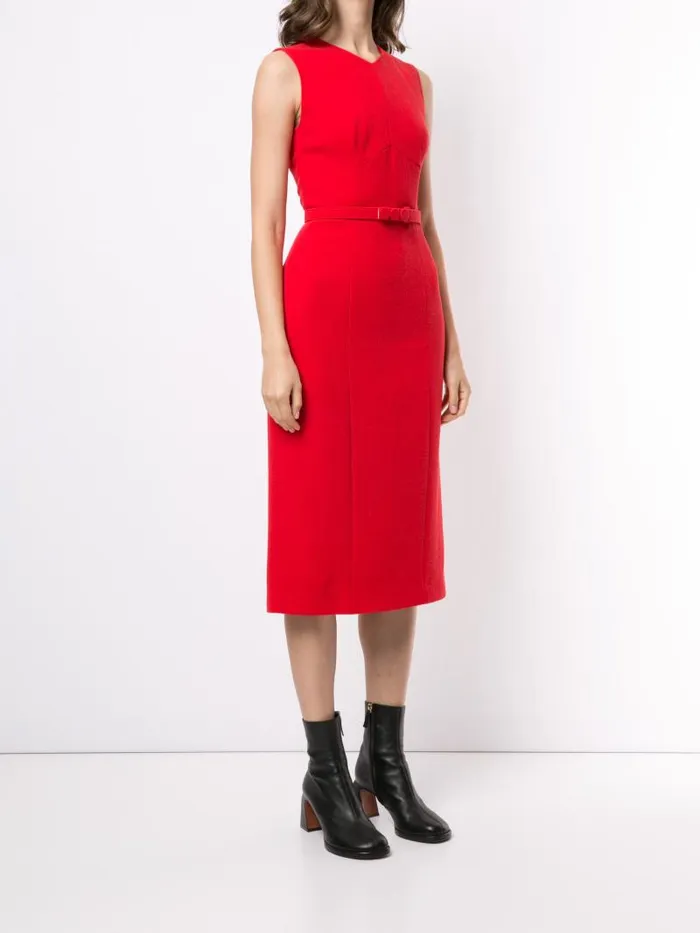 Adam Lippes Dresses and Jumpsuits VNeck Sheath Dress With Belt In Wool Crepe Red 8211 Women