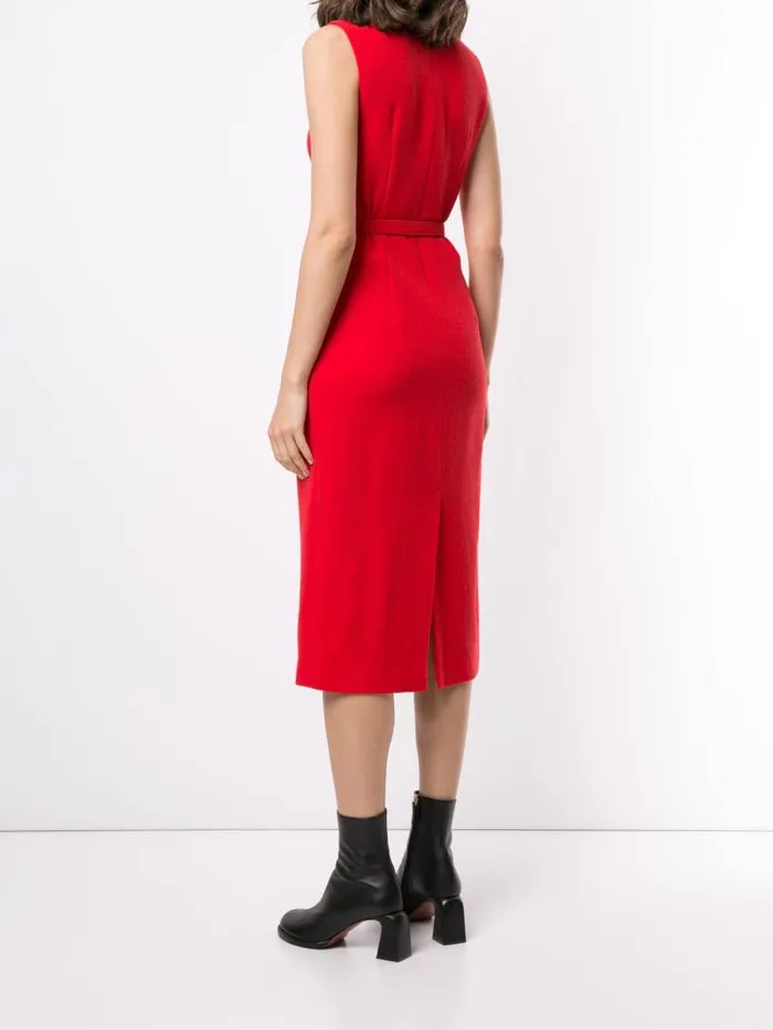 Adam Lippes Dresses and Jumpsuits VNeck Sheath Dress With Belt In Wool Crepe Red 8211 Women