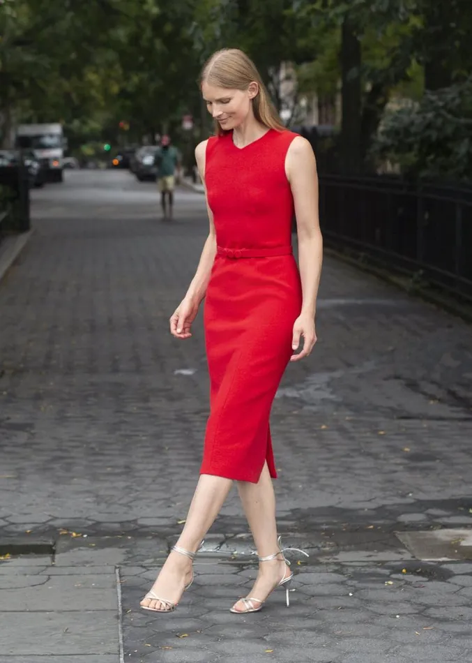 Adam Lippes Dresses and Jumpsuits VNeck Sheath Dress With Belt In Wool Crepe Red 8211 Women