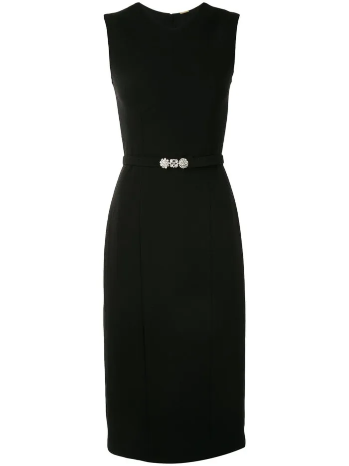 Adam Lippes Dresses and Jumpsuits VNeck Sheath Dress With Crystal Belt In Wool Crepe Black 8211 Women