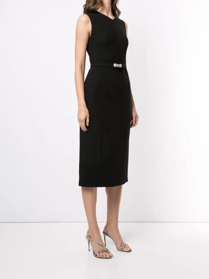 Adam Lippes Dresses and Jumpsuits VNeck Sheath Dress With Crystal Belt In Wool Crepe Black 8211 Women
