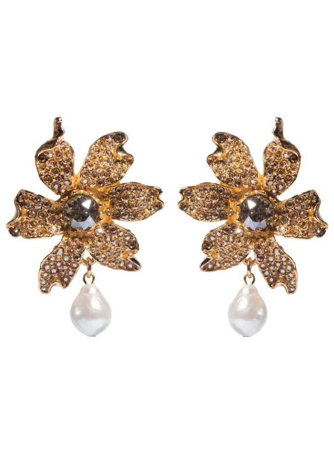 Adam Lippes Earrings Gold Flower Earring With Pearls And Crystals Champagne Gold 8211 Women