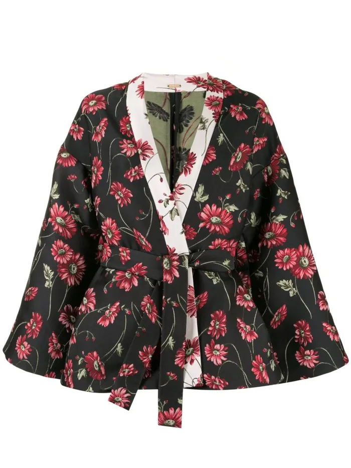 Adam Lippes Jackets and Coats Kimono Robe Jacket In Jacquard Black Daisy 8211 Women