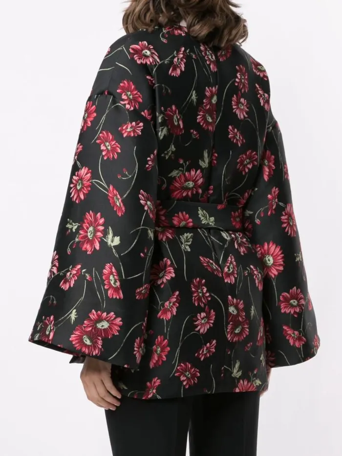 Adam Lippes Jackets and Coats Kimono Robe Jacket In Jacquard Black Daisy 8211 Women