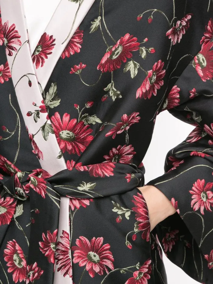 Adam Lippes Jackets and Coats Kimono Robe Jacket In Jacquard Black Daisy 8211 Women