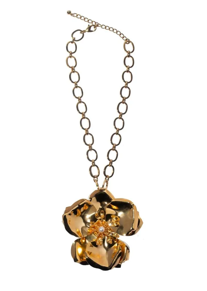 Adam Lippes Necklaces Gold Large Flower Pendant Necklace With Pearl Gold 8211 Women