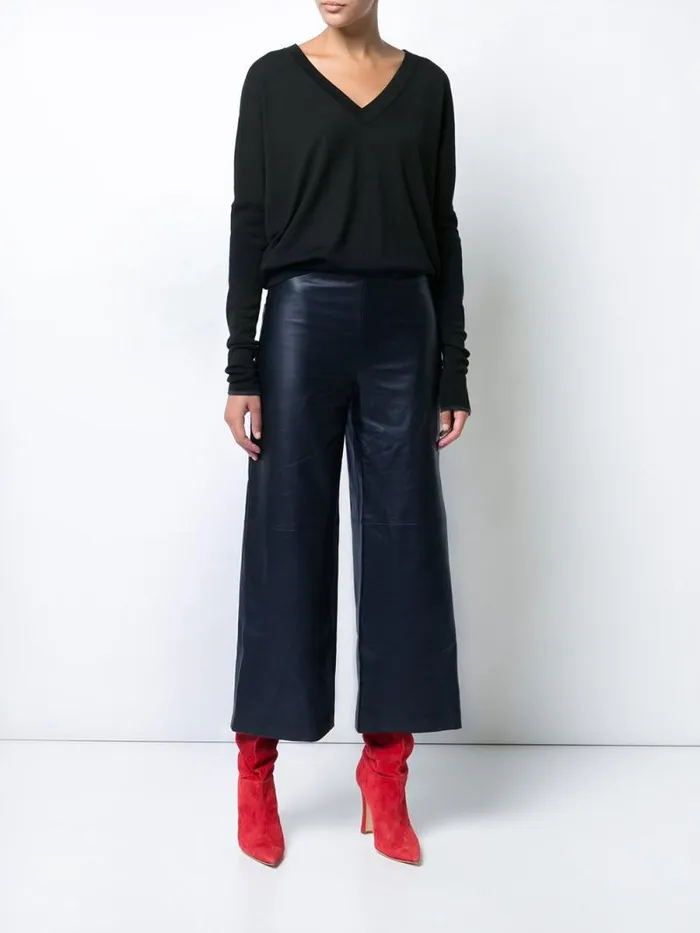 Adam Lippes Pants Leather WideLeg Culotte Navy 8211 Women