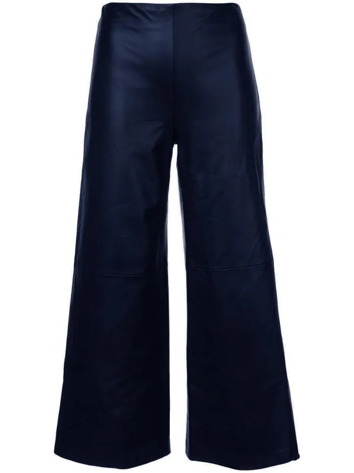 Adam Lippes Pants Leather WideLeg Culotte Navy 8211 Women