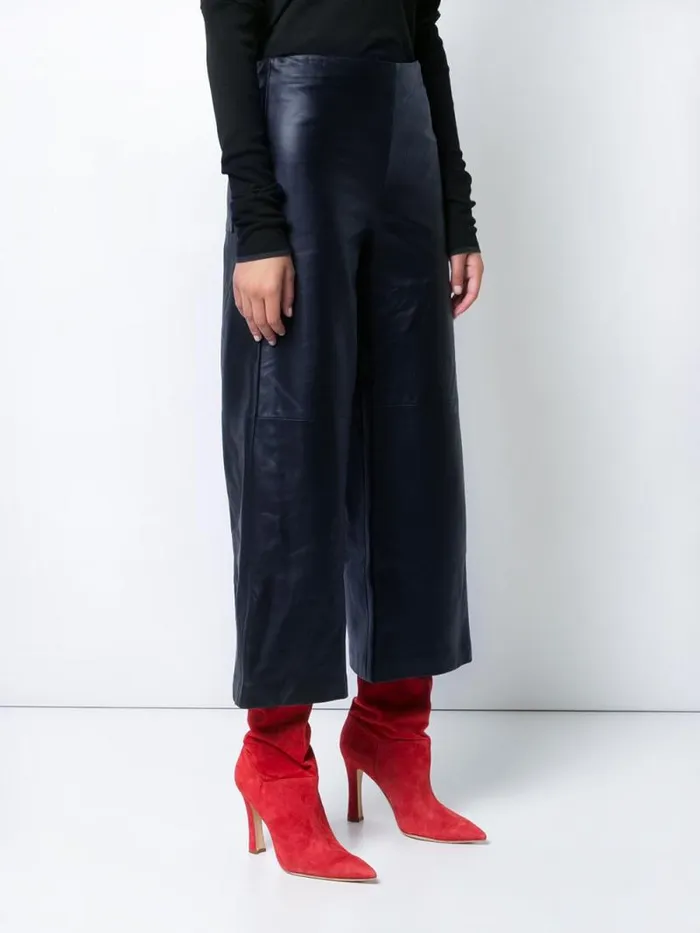Adam Lippes Pants Leather WideLeg Culotte Navy 8211 Women