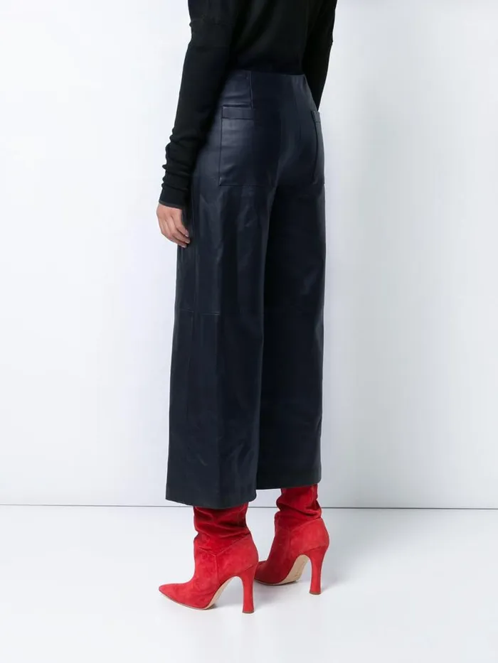 Adam Lippes Pants Leather WideLeg Culotte Navy 8211 Women
