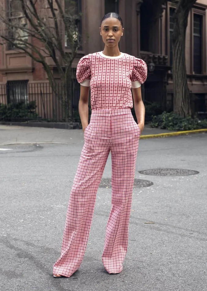 Adam Lippes Pants Pintuck WideLeg Trouser In Cotton Jacquard Houndstooth Houndstooth 8211 Women