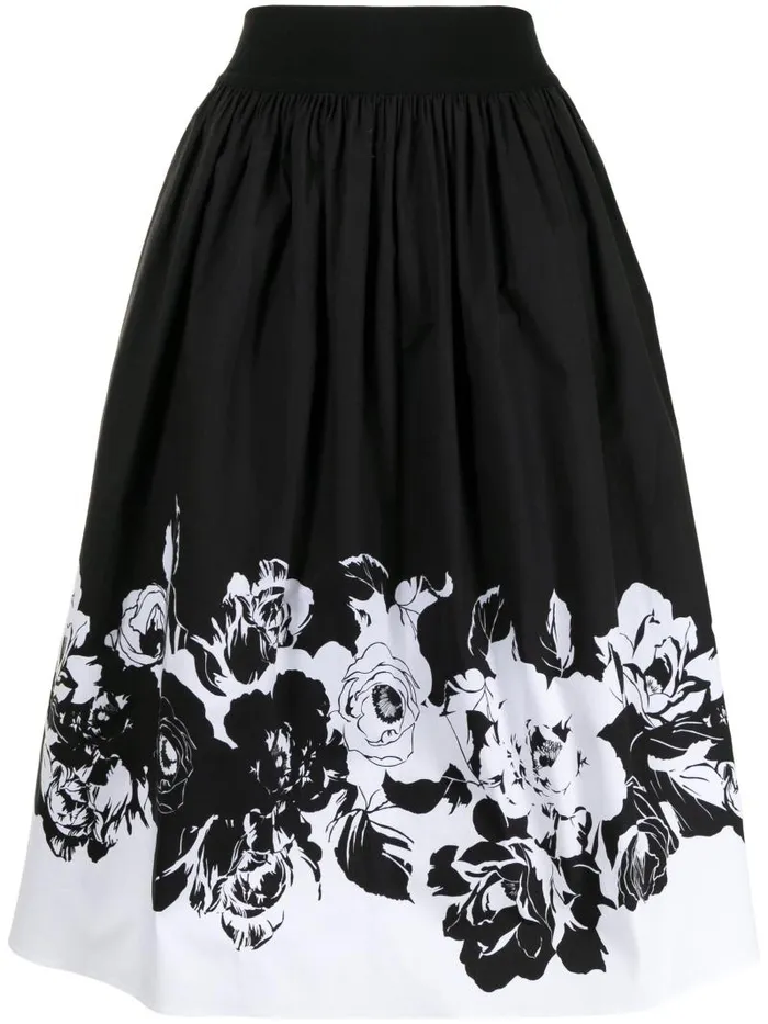 Adam Lippes Skirts Midi Skirt With Elastic Waist In Printed Poplin Black Floral 8211 Women