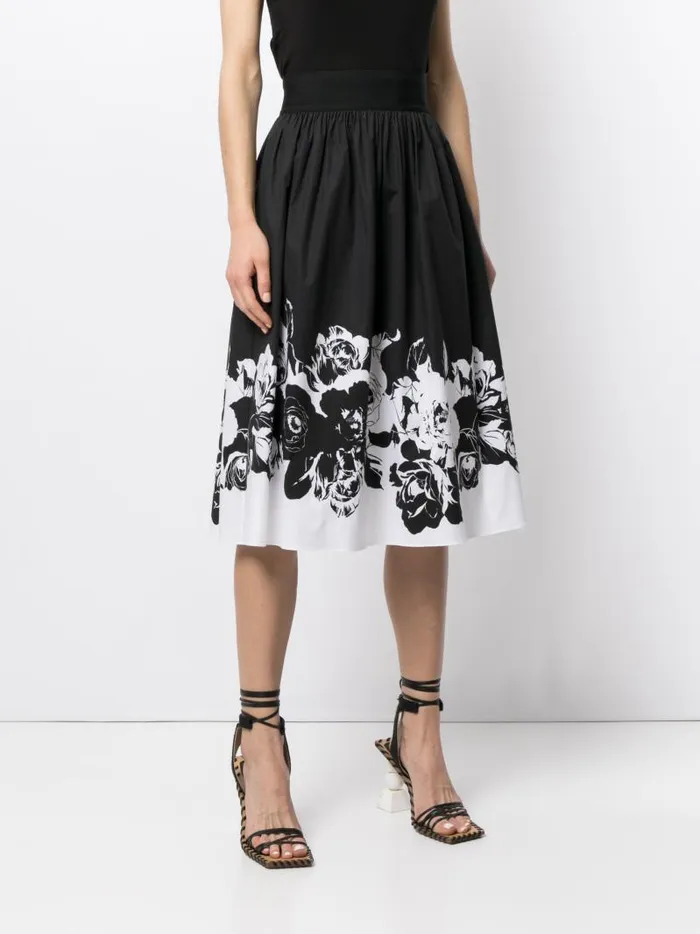 Adam Lippes Skirts Midi Skirt With Elastic Waist In Printed Poplin Black Floral 8211 Women