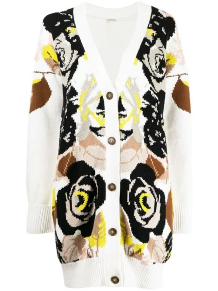 Adam Lippes Sweaters Intarsia Cardigan In Cotton Ivory Floral 8211 Women