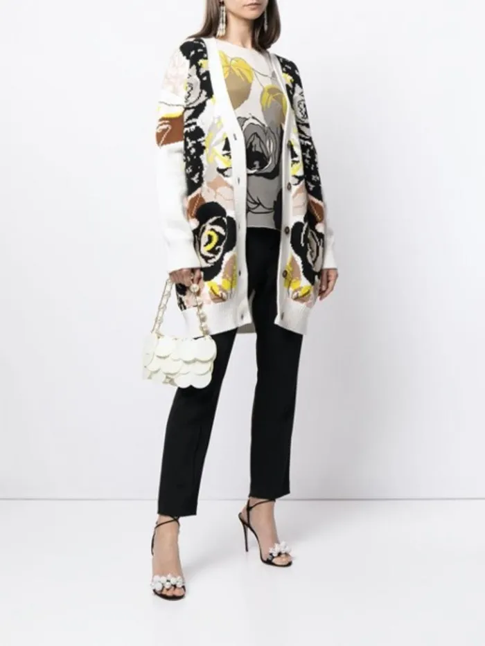 Adam Lippes Sweaters Intarsia Cardigan In Cotton Ivory Floral 8211 Women